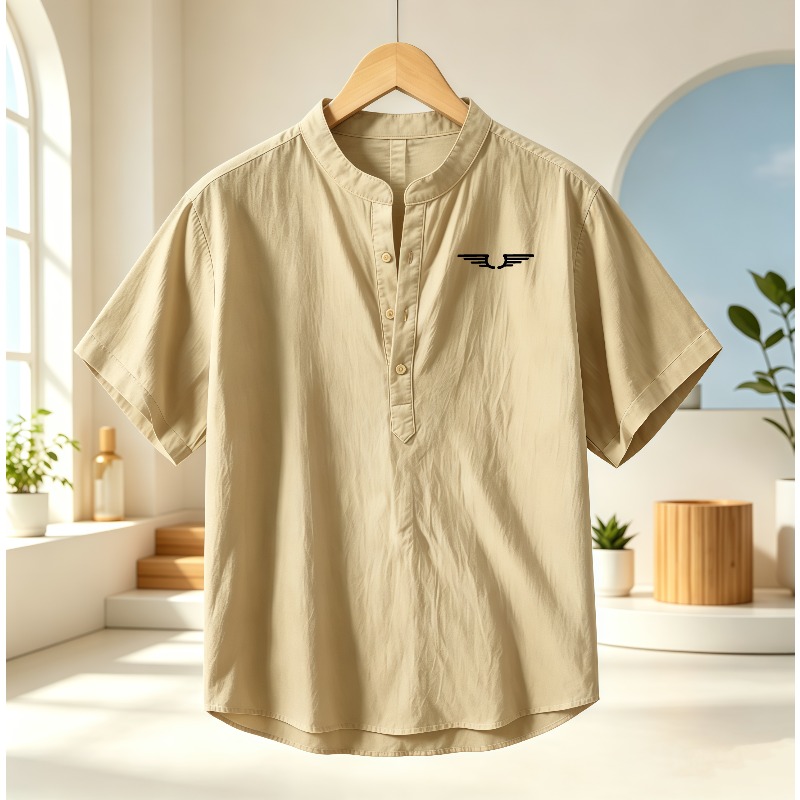 Summer Clothing Essentials - Men's cotton and linen Henley collar