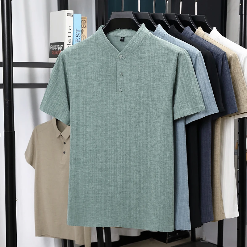 Summer Clothing Essentials - Mens Mandarin Collar Half Placket Linen