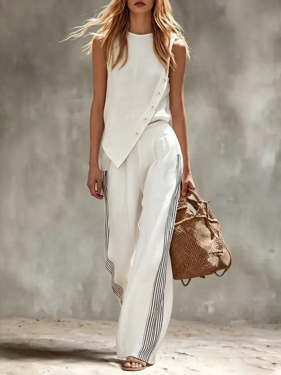 Summer Linen Clothing For Women - Side Button Irregular Sleeveless Linen 2