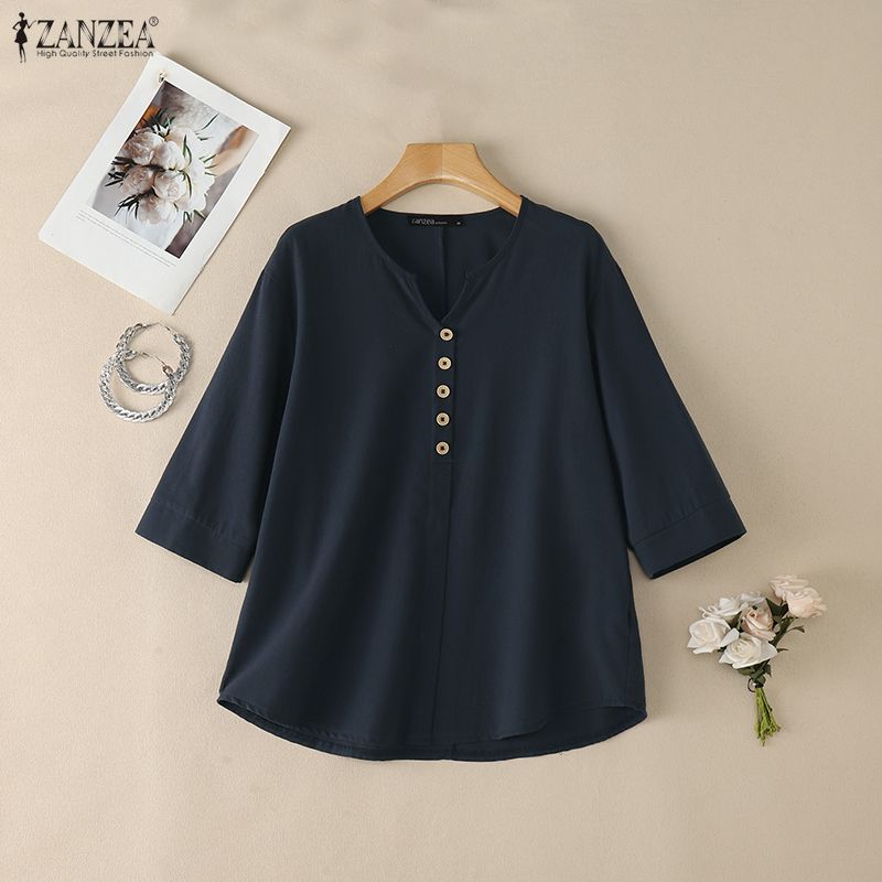 Summer Linen Clothing For Women - Woman Casual Cotton Linen Blouses V-Neck