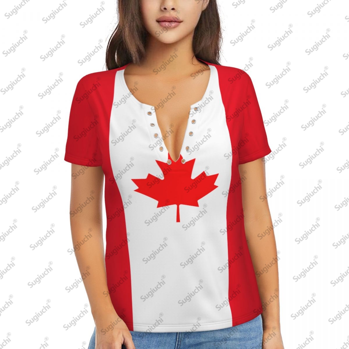 Summer Clothing Women Canada - 2025 Canada Flag Sexy Deep V