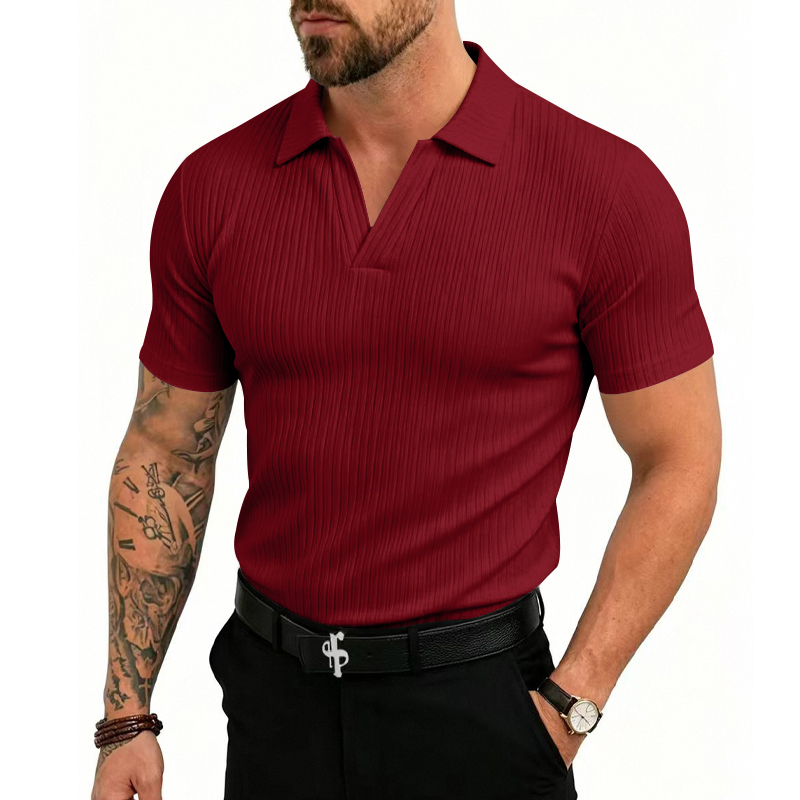 Summer Golf Clothing - Men's 1-Piece Knitted V-Neck Short-Sleeve Slim-Fit