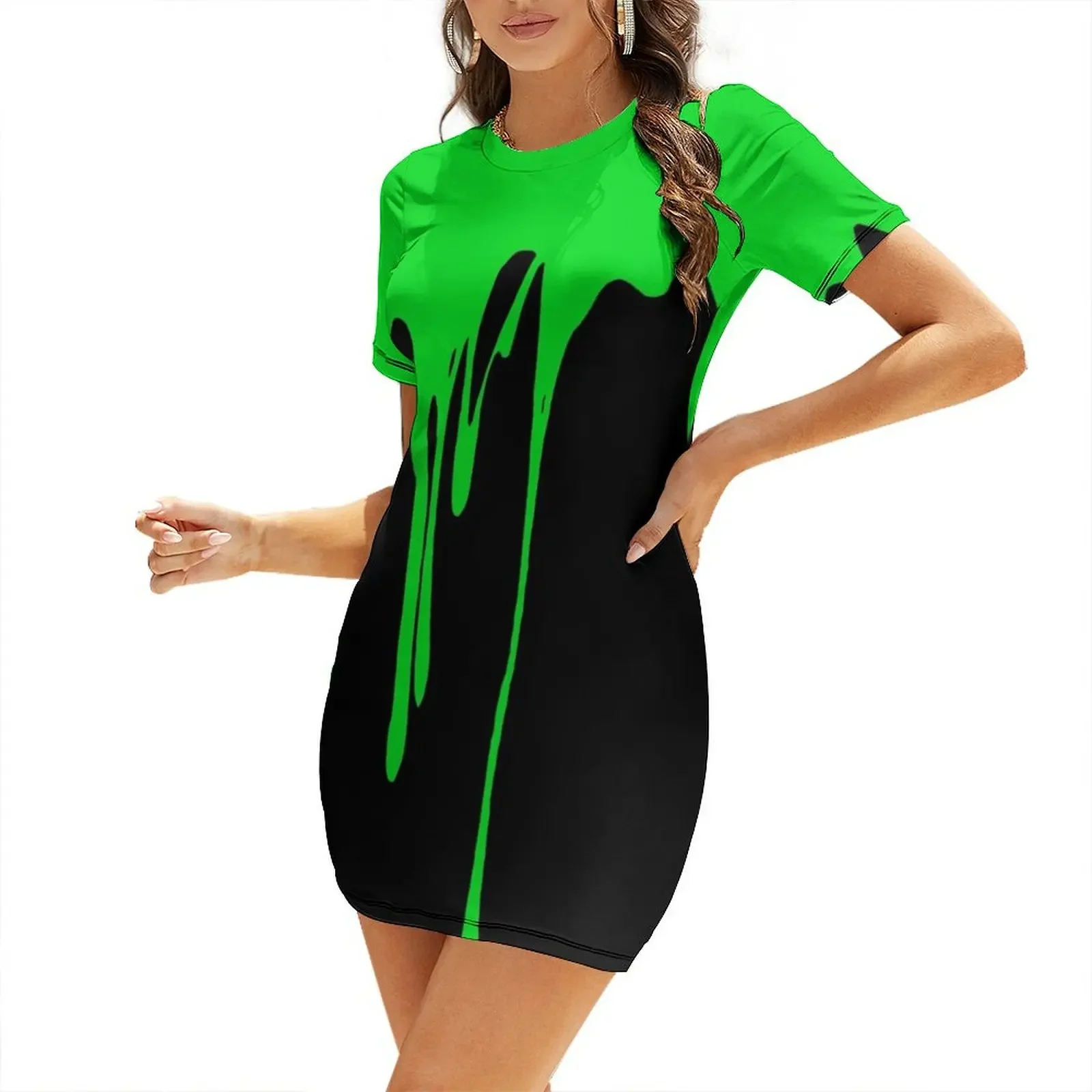 Summer Clothing Drip - Green Dripping Paint Short-Sleeved Dress dress