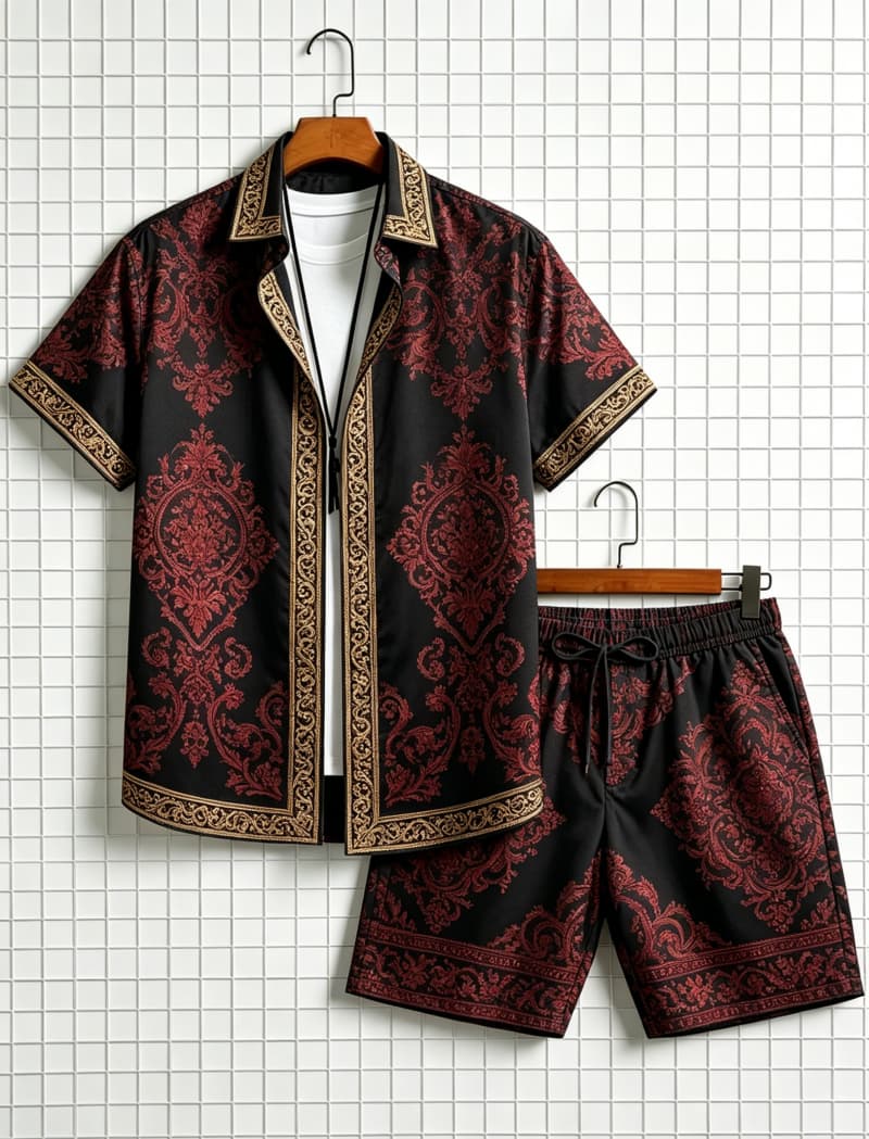Summer Clothing Essentials - Men's ethnic border printed short sleeved