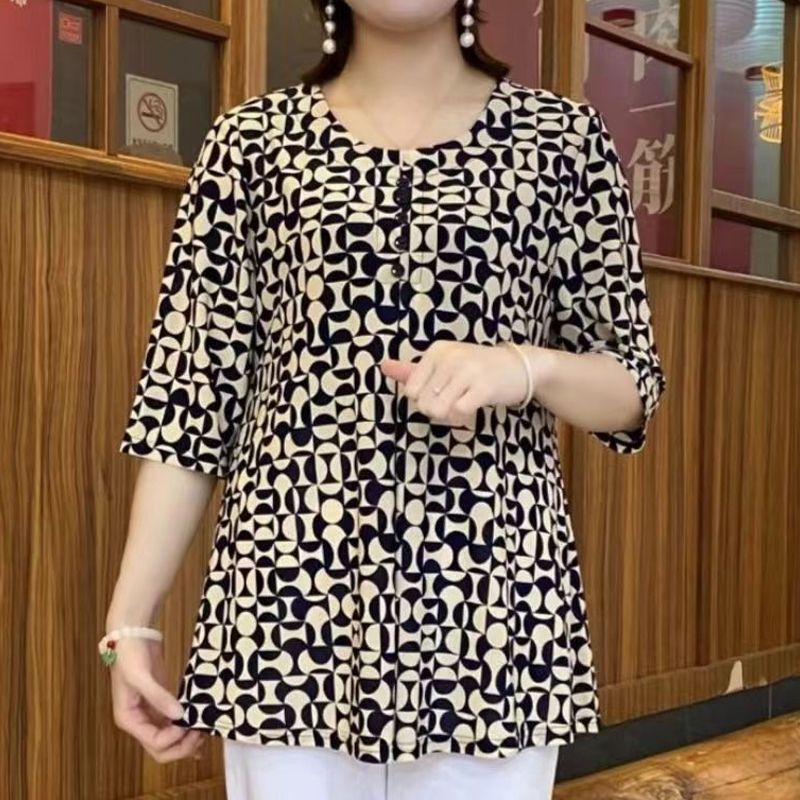 Summer Clothing For 60 Year Old Woman - Vintage Printed T-shirt Casual Loose Folds