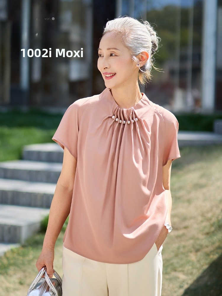 Summer Clothing For Women Over 50 - Muzhi Fashionable Short Sleeve Thin T-Shirt