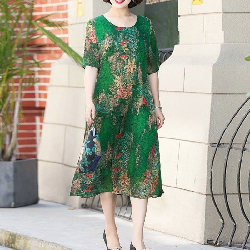 Summer Clothing For 60 Year Old Woman - Fashion Irregular Midi Dress Vintage Floral
