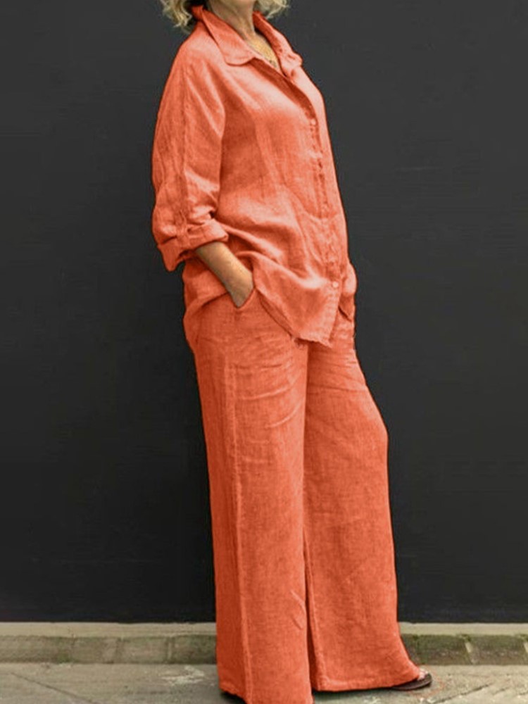 Summer Linen Clothing For Women - Two Pieces Set Autumn Vintage Solid
