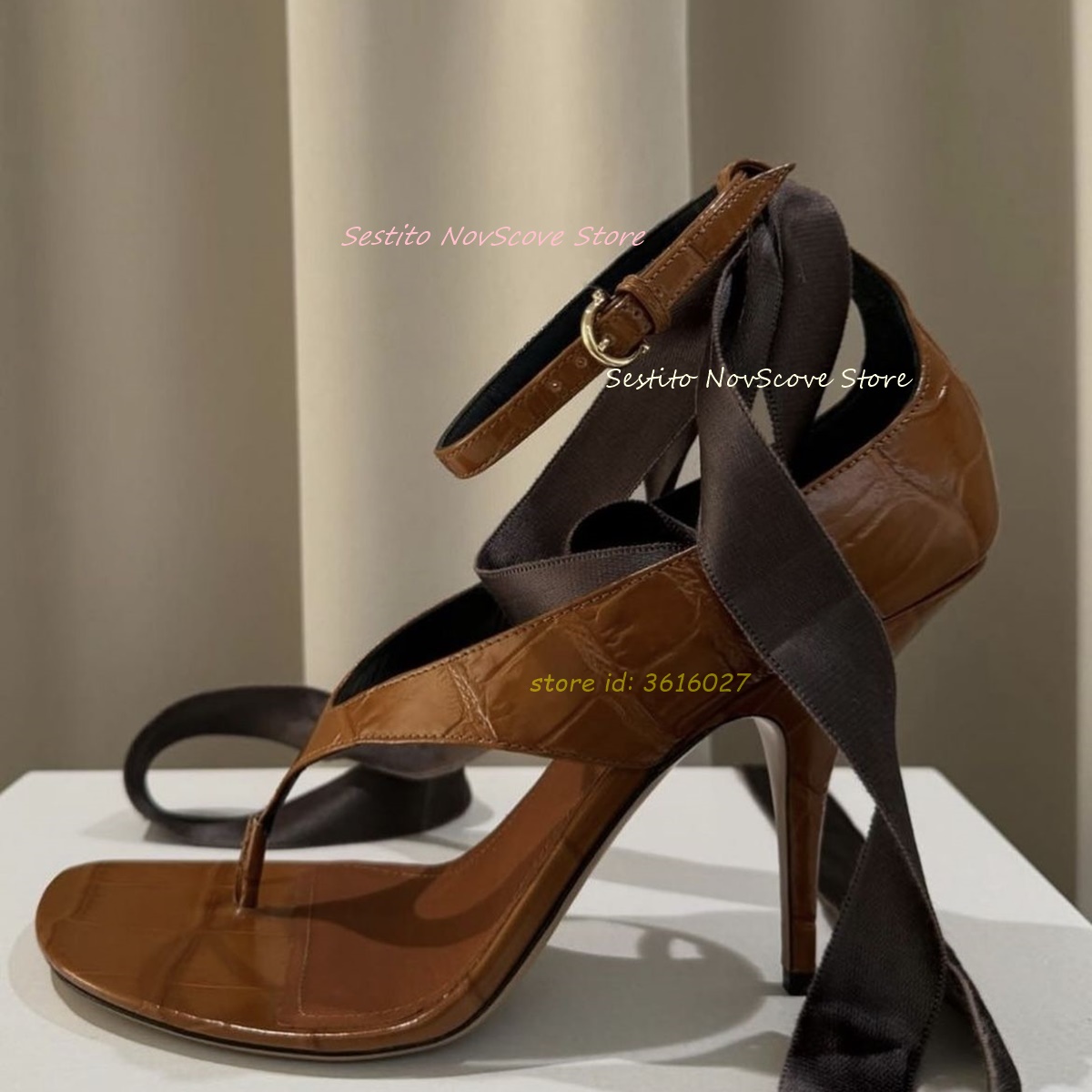Summer Clothing Sale - Brown Open Toe Lace Up Sandals
