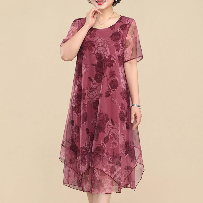NEW O-Neck Short Sleeve Dresse - Summer Clothing For 60 Year Old Woman recension och pris