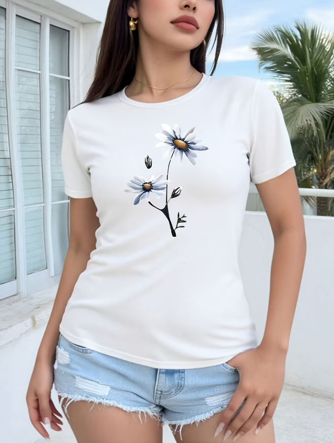 Daisy Flower Print T-shirt Cas - Summer 2025 Clothing Essentials recension och pris