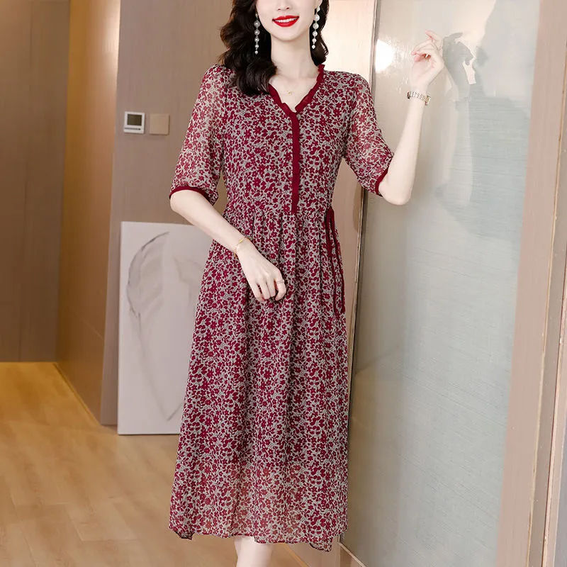 Elegant V-Neck Printed Ruffles - Summer Clothing For 60 Year Old Woman recension och pris