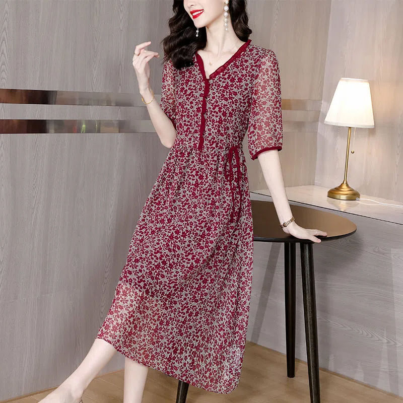 Elegant V-Neck Printed Ruffles - Summer Clothing For 60 Year Old Woman recension och pris