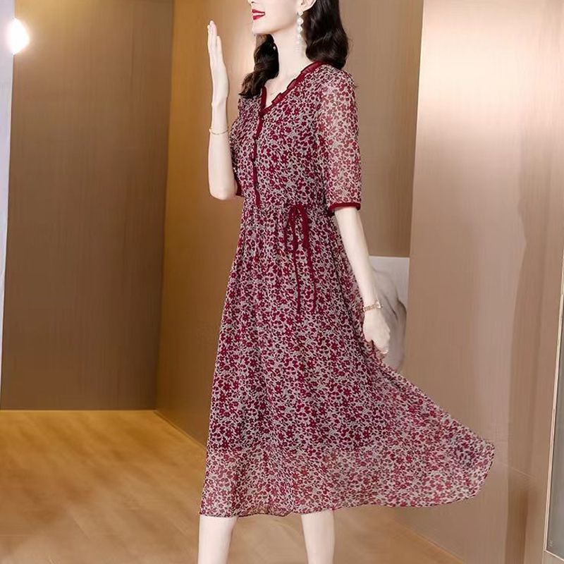 Elegant V-Neck Printed Ruffles - Summer Clothing For 60 Year Old Woman recension och pris