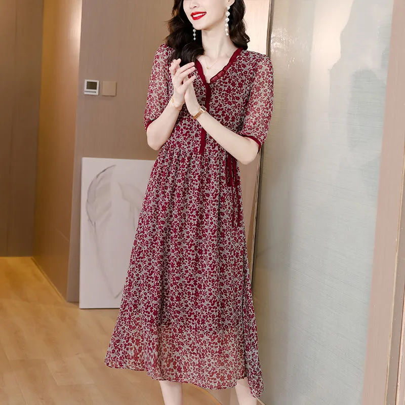 Elegant V-Neck Printed Ruffles - Summer Clothing For 60 Year Old Woman recension och pris