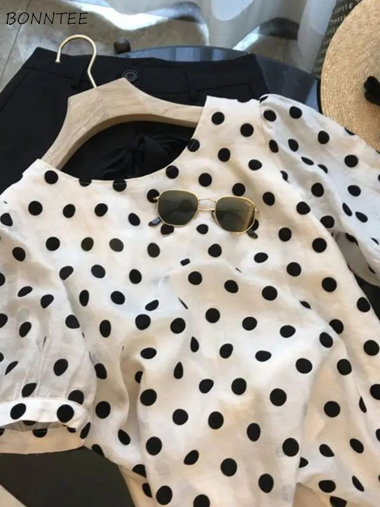 Polka Dot Blouses Women Elegan - Summer Linen Clothing For Women recension och pris