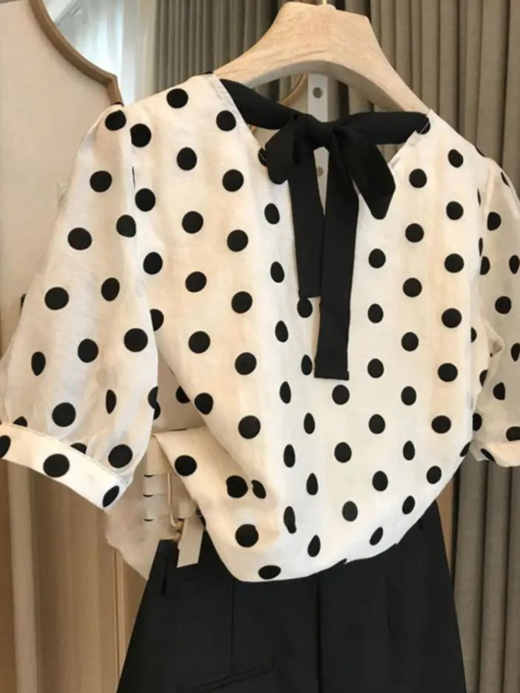 Polka Dot Blouses Women Elegan - Summer Linen Clothing For Women recension och pris