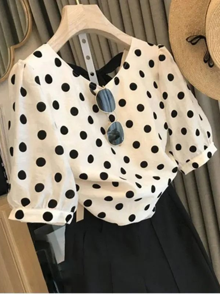 Polka Dot Blouses Women Elegan - Summer Linen Clothing For Women recension och pris