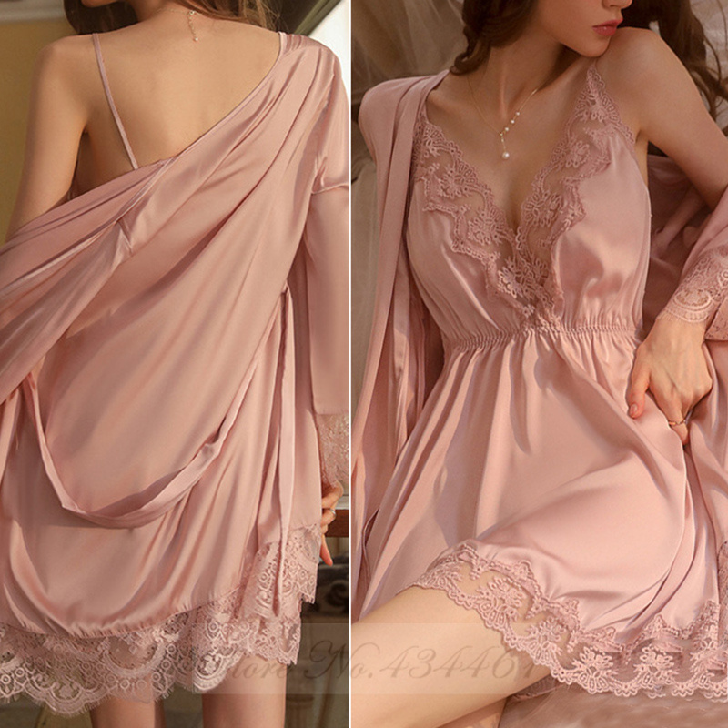 Burgundy 2PCS Robe Set Nightgo - Summer House Clothing recension och pris