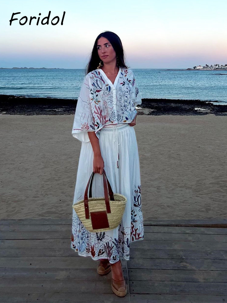 Foridol Marine Organism Embroi - Summer Linen Clothing For Women recension och pris