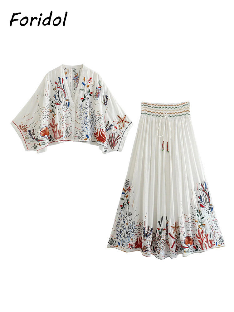 Foridol Marine Organism Embroi - Summer Linen Clothing For Women recension och pris