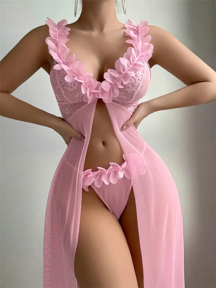 Pink Floral Lace See Through N - Summer Clothing Sale recension och pris