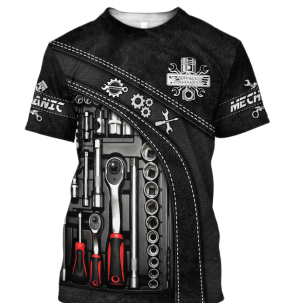 Vintage T-Shirt Mechanic 3D Pr - Summer Clothing Name recension och pris