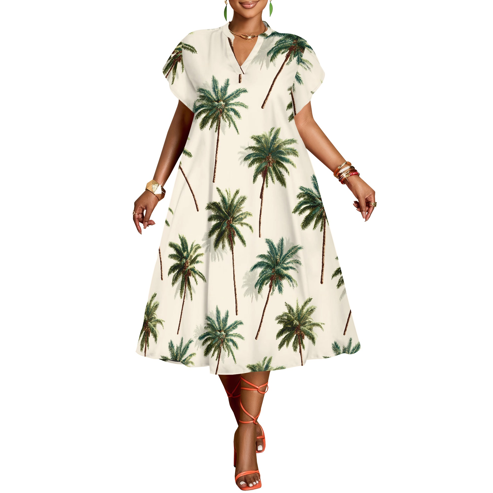 Palm Tree Print V-Neck Dress,  - Summer Clothing Resort recension och pris
