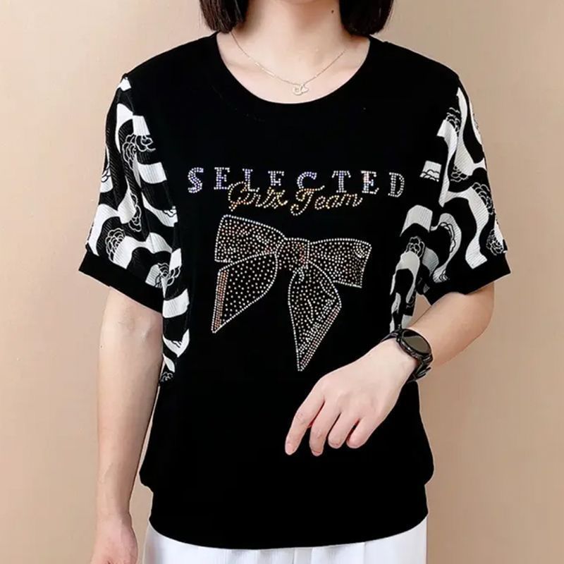 Fashion O-Neck Striped Spliced - Summer Clothing For 60 Year Old Woman recension och pris