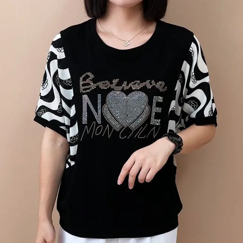 Fashion O-Neck Striped Spliced - Summer Clothing For 60 Year Old Woman recension och pris