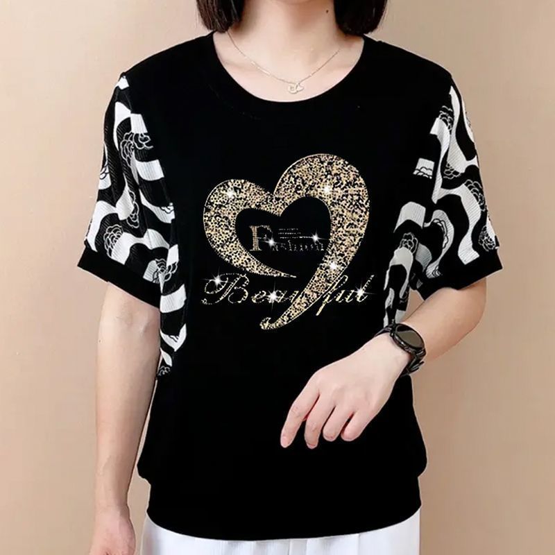 Fashion O-Neck Striped Spliced - Summer Clothing For 60 Year Old Woman recension och pris