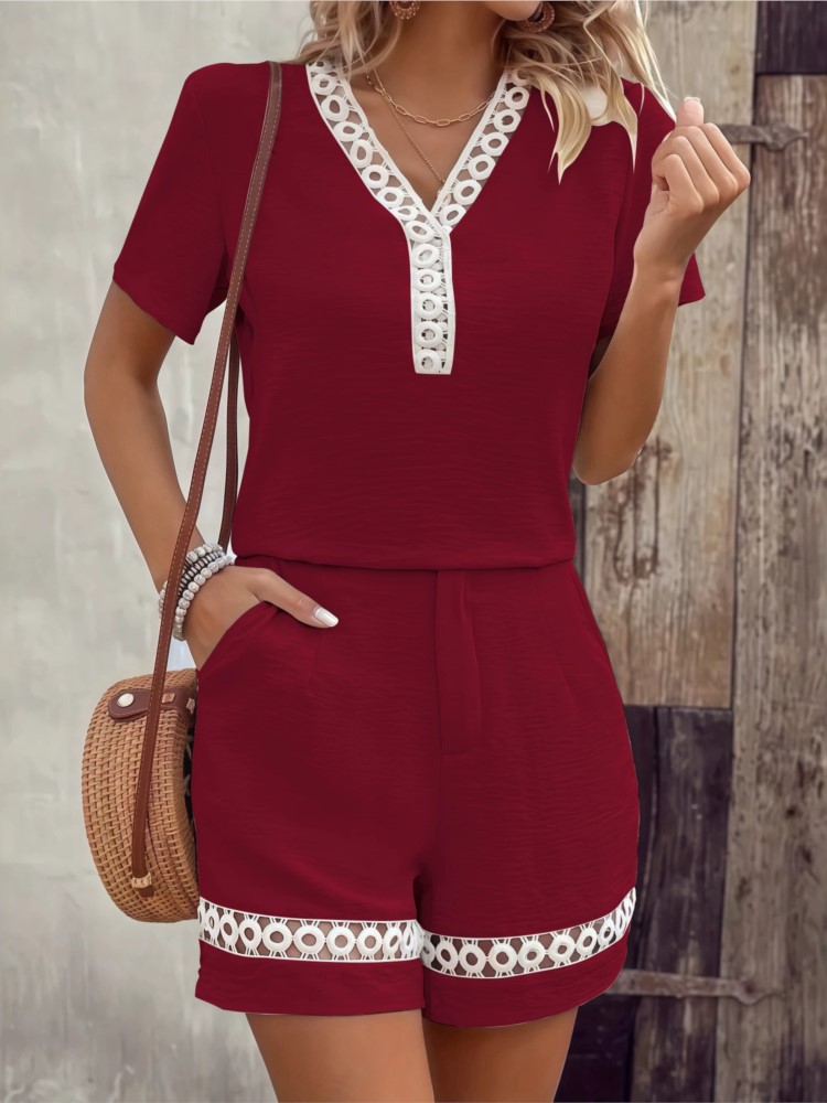 Fashion Lace V Neck Spliced Sh - Summer House Clothing recension och pris